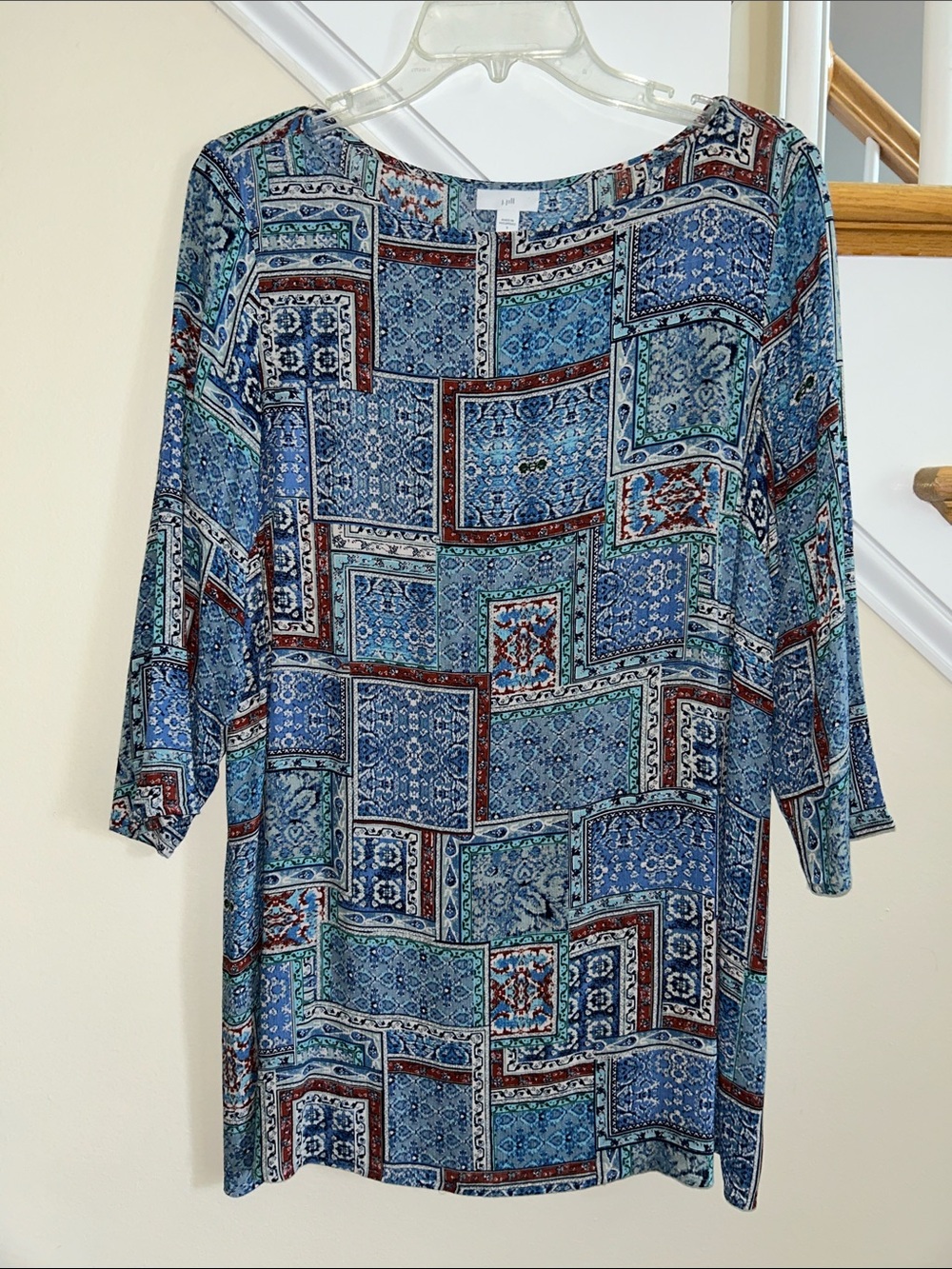 J. Jill Blue and Rust Patchwork Tunic. Rayon. Great condition. Size S